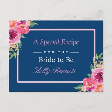 Purple Pink Floral Navy Blue Bridal Shower Recipe PostInvitations
