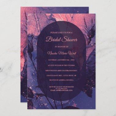 Purple & Pink Floral Stars Alt Goth Bridal Shower Invitations