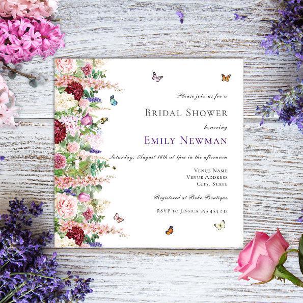 Purple Pink Flowers & Butterflies
