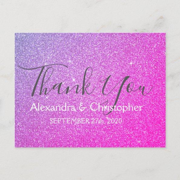 Purple Pink Glitter and Sparkle Thank You PostInvitations