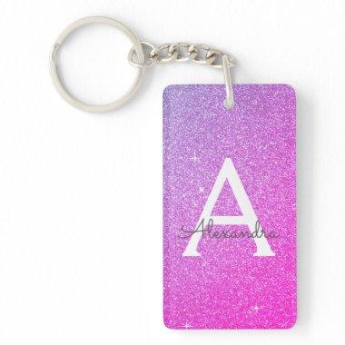 Purple Pink Glitter & Sparkle Monogram Keychain