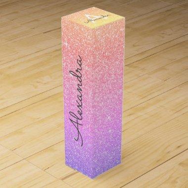 Purple Pink Glitter & Sparkle Monogram Wine Box