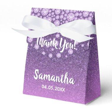 Purple pink goitter diamonds thank you name favor boxes