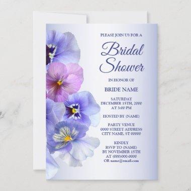 Purple Pink Lilac Pansy Floral Bridal Shower Party Invitations