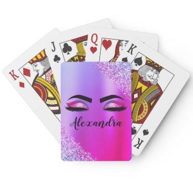 Purple Pink Monogram Glitter Eyelashes Modern Poker
