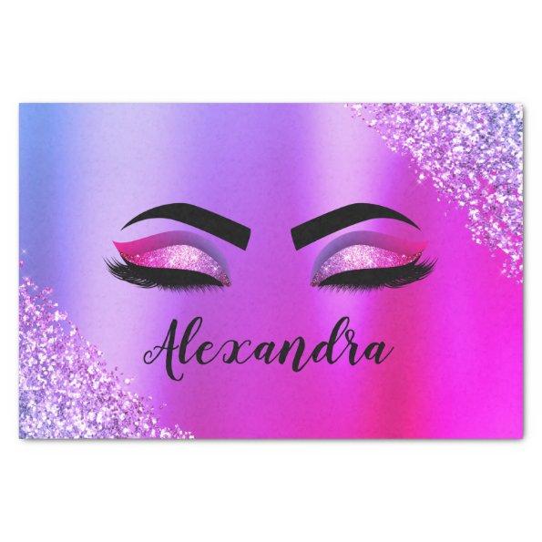 Purple Pink Monogram Glitter Eyelashes Modern Tissue Paper
