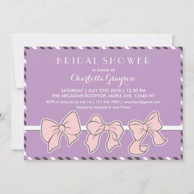 Purple Pink Ribbons Bows Bridal Shower Invitations