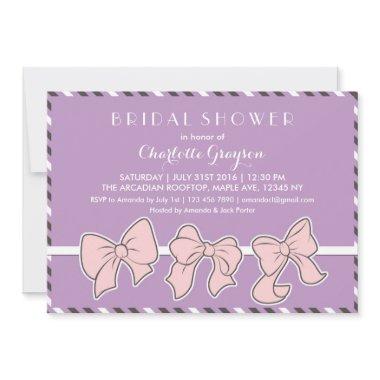 Purple Pink Ribbons Bows Bridal Shower Invitations