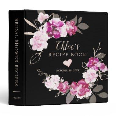 Purple Pink Rose Floral Bridal Shower Recipe Book 3 Ring Binder