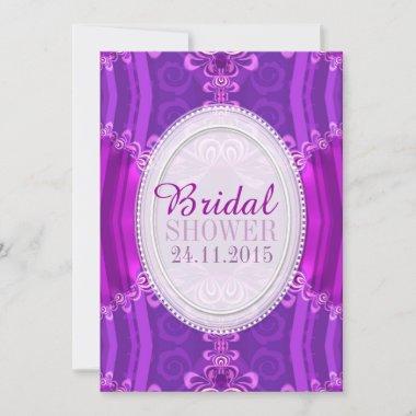 Purple Pink Satin Lace Bridal Shower Invitations