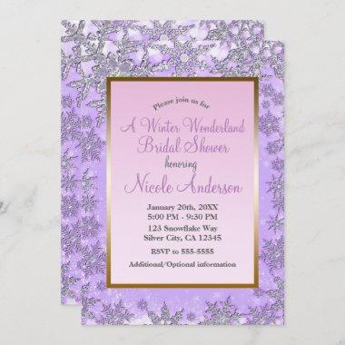 Purple Pink Snowflakes Winter Bridal Shower Invitations