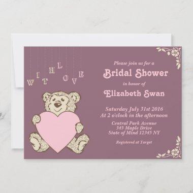 Purple Pink Teddy Bear Bridal Shower Invitations