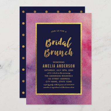 Purple Pink Watercolor and Faux Gold Bridal Brunch Invitations