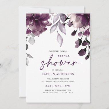 Purple Plum Bridal Shower Floral Greenery Foliage Invitations