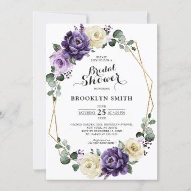 Purple Plum Ivory Gold Geometric Bridal Shower Invitations