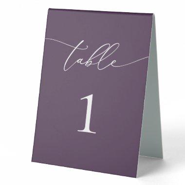Purple Plum Minimalist Wedding Table Number Table Tent Sign
