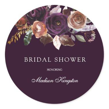 Purple Plum Peach Burgundy Flowers Bridal Shower Classic Round Sticker