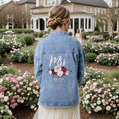 Purple Plum Pink Floral Newlywed Mrs.Wedding Denim Jacket