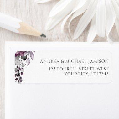 Purple / Plum Watercolor Floral Wedding Label
