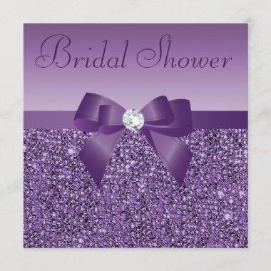Purple Printed Sequins Bow & Diamond Bridal Shower Invitations