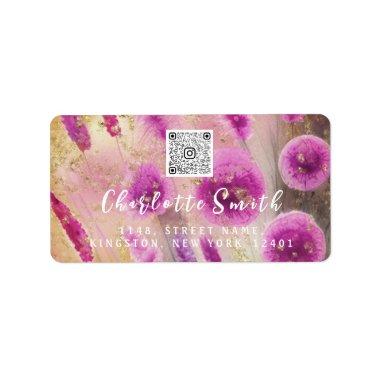 Purple QR Code Rose Meadow Wedding Bridal Label