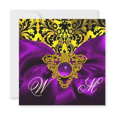 PURPLE RIBBON GOLD CELTIC HEART DAMASK MONOGRAM Invitations