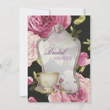 purple rose Bridal Shower Tea Party Invitations