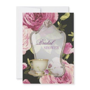 purple rose Bridal Shower Tea Party Invitations