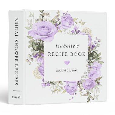 Purple Rose Floral  Recipe Book 3 Ring Binder
