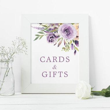 Purple Rose Floral Shower Invitations & Gifts Sign