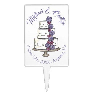 Purple Rose Floral Wedding Cake Bridal Shower Cake Topper