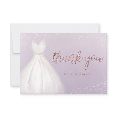 Purple rose gold glitter dress quinceañera thank you