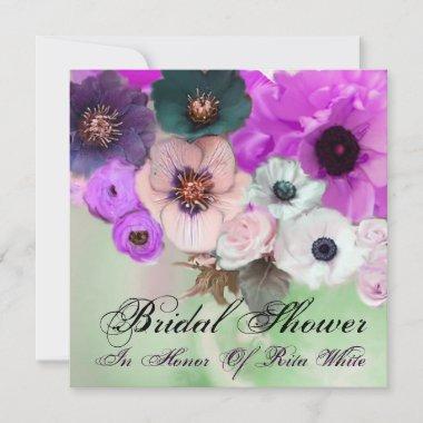 PURPLE ROSES AND ANEMONE FLOWERS BRIDAL SHOWER Invitations