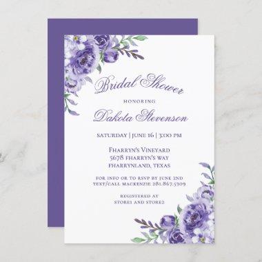 Purple Roses | Elegant Watercolor Floral Shower Invitations