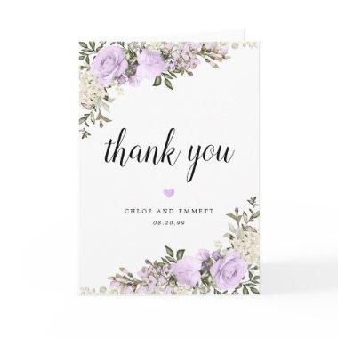 Purple Roses Floral Wedding Thank You Invitations