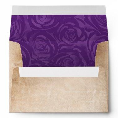 Purple Roses Rustic Parchment Return Address Envelope
