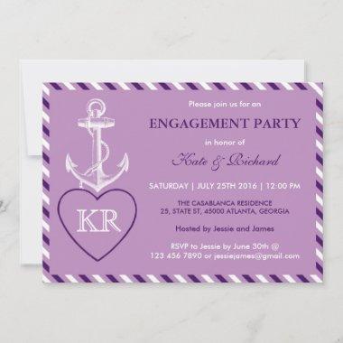 Purple Rustic Anchor Engagement Party Invitations
