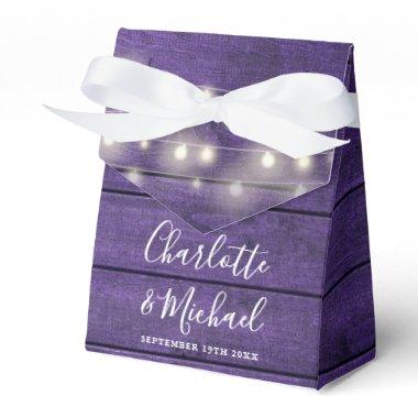 Purple Rustic Wood String Lights Script Wedding Favor Boxes