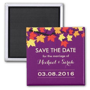 Purple Save The Date Maple Autumn Wedding Magnet