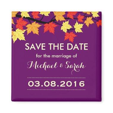 Purple Save The Date Maple Autumn Wedding Magnet