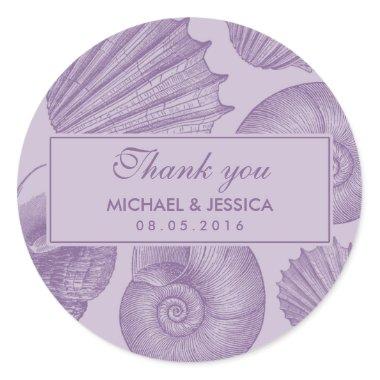 Purple Seashell Wedding Favor Thank You Sticker