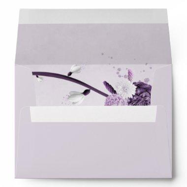 purple shades flowers botanical mauve wedding envelope