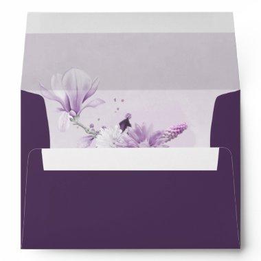 purple shades flowers botanical mauve wedding envelope