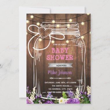 Purple shower mason jar birthday Invitations