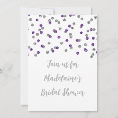 Purple Silver Confetti Bridal Shower Invitations
