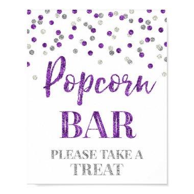 Purple Silver Confetti Popcorn Bar Sign