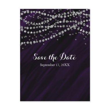 Purple & Silver Faux Diamond Bling Save The Date Announcement PostInvitations