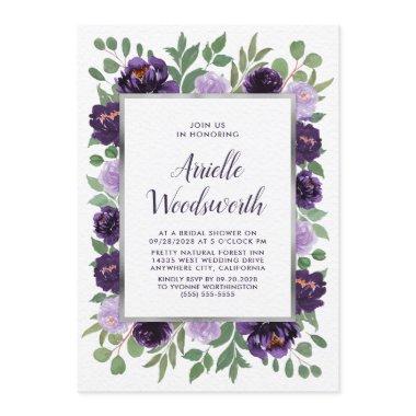 Purple Silver Floral Watercolor Plum Bridal Shower Invitations