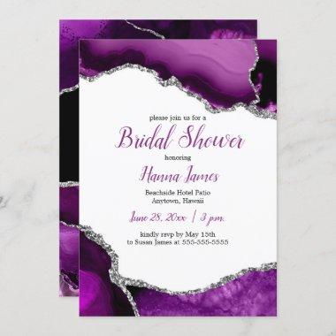 Purple Silver Glitter Agate Bridal Shower Invitations