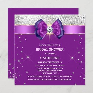 Purple silver glitter bow elegant chic sparkle Invitations
